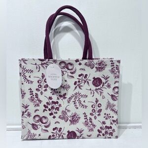 Eccolo Shopper Tote Floral Canvas Bag Plum & Cream‎ Botanical Print Eco Friendly